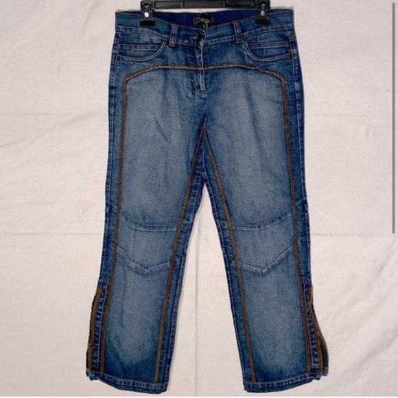 Vintage Request Relaxed Fit Cropped Capri Jeans With Brown Stitching 9 - Picture 1 of 13